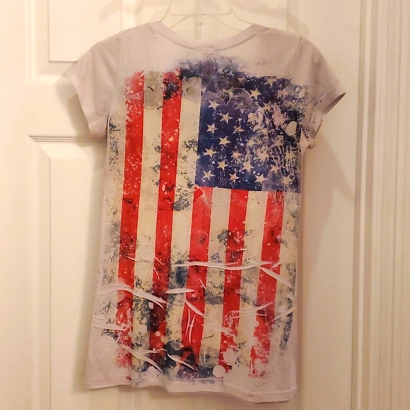 Bling Bling Women's USA Flag Ladies Fit Crewneck Shirt - Picture 2 of 6